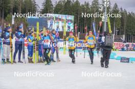 17.02.2024, Nove Mesto na Morave, Czechia (CZE): Janina Hettich-Walz (GER), Selina Grotian (GER), Vanessa Voigt (GER), Sophia Schneider (GER), (l-r) - IBU World Championships Biathlon, medals, Nove Mesto na Morave (CZE). www.nordicfocus.com. © Thibaut/NordicFocus. Every downloaded picture is fee-liable.