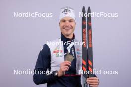 17.02.2024, Nove Mesto na Morave, Czechia (CZE): Emilien Jacquelin (FRA) - IBU World Championships Biathlon, medals, Nove Mesto na Morave (CZE). www.nordicfocus.com. © Manzoni/NordicFocus. Every downloaded picture is fee-liable.