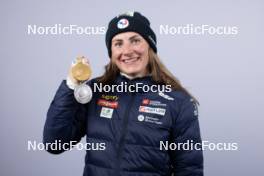 09.02.2024, Nove Mesto na Morave, Czechia (CZE): Justine Braisaz-Bouchet (FRA) - IBU World Championships Biathlon, medals, Nove Mesto na Morave (CZE). www.nordicfocus.com. © Manzoni/NordicFocus. Every downloaded picture is fee-liable.