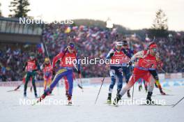 17.02.2024, Nove Mesto na Morave, Czechia (CZE): Dmitrii Shamaev (ROU), Jaakko Ranta (FIN), Joscha Burkhalter (SUI), (l-r) - IBU World Championships Biathlon, relay men, Nove Mesto na Morave (CZE). www.nordicfocus.com. © Thibaut/NordicFocus. Every downloaded picture is fee-liable.