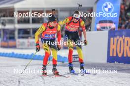 17.02.2024, Nove Mesto na Morave, Czechia (CZE): Julien Petitjacques (BEL), Marek Mackels (BEL), (l-r) - IBU World Championships Biathlon, relay men, Nove Mesto na Morave (CZE). www.nordicfocus.com. © Manzoni/NordicFocus. Every downloaded picture is fee-liable.