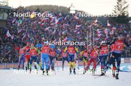 17.02.2024, Nove Mesto na Morave, Czechia (CZE): Miha Dovzan (SLO), Elia Zeni (ITA), Viktor Brandt (SWE), David Komatz (AUT), (l-r) - IBU World Championships Biathlon, relay men, Nove Mesto na Morave (CZE). www.nordicfocus.com. © Thibaut/NordicFocus. Every downloaded picture is fee-liable.