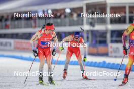 17.02.2024, Nove Mesto na Morave, Czechia (CZE): Niklas Hartweg (SUI), Jeremy Finello (SUI), (l-r) - IBU World Championships Biathlon, relay men, Nove Mesto na Morave (CZE). www.nordicfocus.com. © Manzoni/NordicFocus. Every downloaded picture is fee-liable.