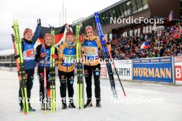 17.02.2024, Nove Mesto na Morave, Czechia (CZE): Janina Hettich-Walz (GER), Sophia Schneider (GER), Selina Grotian (GER), Vanessa Voigt (GER), (l-r) - IBU World Championships Biathlon, relay women, Nove Mesto na Morave (CZE). www.nordicfocus.com. © Manzoni/NordicFocus. Every downloaded picture is fee-liable.