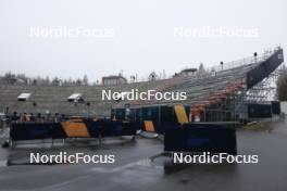 08.02.2024, Nove Mesto na Morave, Czechia (CZE): Event Feature: The grandstand with the championship branding - IBU World Championships Biathlon, training, Nove Mesto na Morave (CZE). www.nordicfocus.com. © Manzoni/NordicFocus. Every downloaded picture is fee-liable.