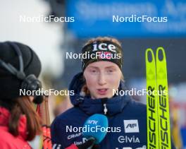 17.11.2024, Sjusjoen, Norway (NOR): Maren Kirkeeide (NOR) being interviewed by Norwegian broadcaster NRK - Biathlon Season Opening, mass, Sjusjoen (NOR). www.nordicfocus.com. © Nordnes/NordicFocus. Every downloaded picture is fee-liable.