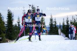 17.11.2024, Sjusjoen, Norway (NOR): Johannes Dale-Skjevdal (NOR), Martin Nevland (NOR), (l-r) - Biathlon Season Opening, mass, Sjusjoen (NOR). www.nordicfocus.com. © Nordnes/NordicFocus. Every downloaded picture is fee-liable.