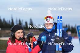 17.11.2024, Sjusjoen, Norway (NOR): Vetle Sjaastad Christiansen (NOR) being interviewed by Norwegian broadcaster NRK - Biathlon Season Opening, mass, Sjusjoen (NOR). www.nordicfocus.com. © Nordnes/NordicFocus. Every downloaded picture is fee-liable.