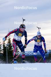 17.11.2024, Sjusjoen, Norway (NOR): Isak Leknes Frey (NOR), Emilien Jacquelin (FRA), (l-r) - Biathlon Season Opening, mass, Sjusjoen (NOR). www.nordicfocus.com. © Nordnes/NordicFocus. Every downloaded picture is fee-liable.