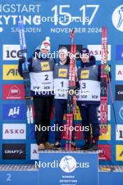 17.11.2024, Sjusjoen, Norway (NOR): Vetle Sjaastad Christiansen (NOR), Endre Stroemsheim (NOR), Johan-Olav Botn (NOR), (l-r) - Biathlon Season Opening, mass, Sjusjoen (NOR). www.nordicfocus.com. © Nordnes/NordicFocus. Every downloaded picture is fee-liable.