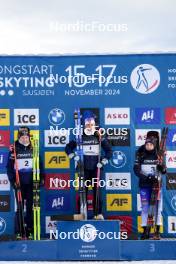 17.11.2024, Sjusjoen, Norway (NOR): Maren Hjelmeset Kirkeeide (NOR), Ingrid Landmark Tandrevold (NOR), Dorothea Wierer (ITA), (l-r) - Biathlon Season Opening, mass, Sjusjoen (NOR). www.nordicfocus.com. © Nordnes/NordicFocus. Every downloaded picture is fee-liable.