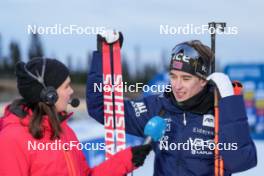 17.11.2024, Sjusjoen, Norway (NOR): Vebjoern Soerum (NOR) being interviewed by Norwegian broadcaster NRK - Biathlon Season Opening, mass, Sjusjoen (NOR). www.nordicfocus.com. © Nordnes/NordicFocus. Every downloaded picture is fee-liable.