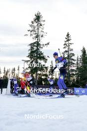 17.11.2024, Sjusjoen, Norway (NOR): Elia Zeni (ITA), Thierry Langer (BEL), Herman Dramdal Borge (NOR) - Biathlon Season Opening, mass, Sjusjoen (NOR). www.nordicfocus.com. © Nordnes/NordicFocus. Every downloaded picture is fee-liable.