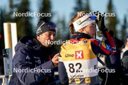 16.11.2024, Sjusjoen, Norway (NOR): Patrick Oberegger (ITA) coach Team Norway, Ida Lien (NOR), (l-r) - Biathlon Season Opening, sprint, Sjusjoen (NOR). www.nordicfocus.com. © Nordnes/NordicFocus. Every downloaded picture is fee-liable.