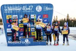 16.11.2024, Sjusjoen, Norway (NOR): Vebjoern Soerum (NOR), Vetle Sjaastad Christiansen (NOR), Martin Uldal (NOR), Eric Perrot (FRA), Fabien Claude (FRA), Isak Leknes Frey (NOR), (l-r) - Biathlon Season Opening, sprint, Sjusjoen (NOR). www.nordicfocus.com. © Nordnes/NordicFocus. Every downloaded picture is fee-liable.