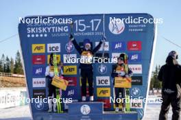 16.11.2024, Sjusjoen, Norway (NOR): Emilie Aagheim Kalkenberg (NOR), Ingrid Landmark Tandrevold (NOR), Gro Njoelstad Randby (NOR), (l-r) - Biathlon Season Opening, sprint, Sjusjoen (NOR). www.nordicfocus.com. © Nordnes/NordicFocus. Every downloaded picture is fee-liable.