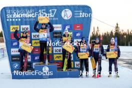 16.11.2024, Sjusjoen, Norway (NOR): Vebjoern Soerum (NOR), Vetle Sjaastad Christiansen (NOR), Martin Uldal (NOR), Eric Perrot (FRA), Fabien Claude (FRA), Isak Leknes Frey (NOR), (l-r) - Biathlon Season Opening, sprint, Sjusjoen (NOR). www.nordicfocus.com. © Nordnes/NordicFocus. Every downloaded picture is fee-liable.