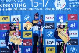 16.11.2024, Sjusjoen, Norway (NOR): Vebjoern Soerum (NOR), Vetle Sjaastad Christiansen (NOR), Martin Uldal (NOR), (l-r) - Biathlon Season Opening, sprint, Sjusjoen (NOR). www.nordicfocus.com. © Nordnes/NordicFocus. Every downloaded picture is fee-liable.