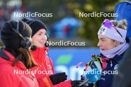 16.11.2024, Sjusjoen, Norway (NOR): Marte Olsbu Roeiseland (NOR) interviewing Ingrid Landmark Tandrevold (NOR) (l-r) on Norwegian broadcast - Biathlon Season Opening, sprint, Sjusjoen (NOR). www.nordicfocus.com. © Nordnes/NordicFocus. Every downloaded picture is fee-liable.