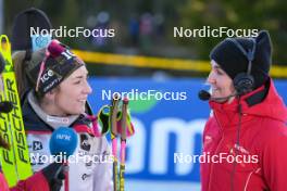 16.11.2024, Sjusjoen, Norway (NOR): Emilie Aagheim Kalkenberg (NOR) being interviewed by Marte Olsbu Roeiseland (NOR) (l-r) - Biathlon Season Opening, sprint, Sjusjoen (NOR). www.nordicfocus.com. © Nordnes/NordicFocus. Every downloaded picture is fee-liable.