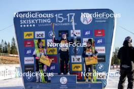 16.11.2024, Sjusjoen, Norway (NOR): Emilie Aagheim Kalkenberg (NOR), Ingrid Landmark Tandrevold (NOR), Gro Njoelstad Randby (NOR), (l-r) - Biathlon Season Opening, sprint, Sjusjoen (NOR). www.nordicfocus.com. © Nordnes/NordicFocus. Every downloaded picture is fee-liable.