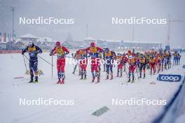 06.01.2024, Val di Fiemme, Italy (ITA): Lucas Chanavat (FRA), Harald Oestberg Amundsen (NOR), Henrik Doennestad (NOR), Martin Loewstroem Nyenget (NOR), (l-r)  - FIS world cup cross-country, tour de ski, mass, Val di Fiemme (ITA). www.nordicfocus.com. © Barbieri/NordicFocus. Every downloaded picture is fee-liable.
