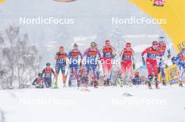 06.01.2024, Val di Fiemme, Italy (ITA): Sophia Laukli (USA), Rosie Brennan (USA), Desiree Steiner (SUI), Nadja Kaelin (SUI), Kristin Austgulen Fosnaes (NOR), (l-r)  - FIS world cup cross-country, tour de ski, mass, Val di Fiemme (ITA). www.nordicfocus.com. © Barbieri/NordicFocus. Every downloaded picture is fee-liable.