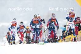 06.01.2024, Val di Fiemme, Italy (ITA): Rosie Brennan (USA), Sophia Laukli (USA), Emma Ribom (SWE), (l-r)  - FIS world cup cross-country, tour de ski, mass, Val di Fiemme (ITA). www.nordicfocus.com. © Modica/NordicFocus. Every downloaded picture is fee-liable.