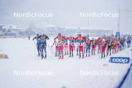 06.01.2024, Val di Fiemme, Italy (ITA): Lucas Chanavat (FRA), Harald Oestberg Amundsen (NOR), Henrik Doennestad (NOR), Martin Loewstroem Nyenget (NOR), (l-r)  - FIS world cup cross-country, tour de ski, mass, Val di Fiemme (ITA). www.nordicfocus.com. © Barbieri/NordicFocus. Every downloaded picture is fee-liable.