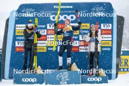 06.01.2024, Val di Fiemme, Italy (ITA): William Poromaa (SWE), Erik Valnes (NOR), Cyril Faehndrich (SUI), (l-r) - FIS world cup cross-country, tour de ski, mass, Val di Fiemme (ITA). www.nordicfocus.com. © Modica/NordicFocus. Every downloaded picture is fee-liable.