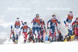 06.01.2024, Val di Fiemme, Italy (ITA): Rosie Brennan (USA), Sophia Laukli (USA), Emma Ribom (SWE), (l-r)  - FIS world cup cross-country, tour de ski, mass, Val di Fiemme (ITA). www.nordicfocus.com. © Modica/NordicFocus. Every downloaded picture is fee-liable.