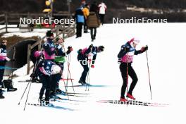 05.01.2024, Val di Fiemme, Italy (ITA): Jules Lapierre (FRA), Hugo Lapalus (FRA), Jules Chappaz (FRA), (l-r)  - FIS world cup cross-country, tour de ski, training, Val di Fiemme (ITA). www.nordicfocus.com. © Modica/NordicFocus. Every downloaded picture is fee-liable.