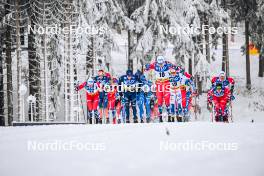 20.01.2024, Oberhof, Germany (GER): Erik Valnes (NOR), Elia Barp (ITA), Martin Loewstroem Nyenget (NOR), Mika Vermeulen (AUT), (l-r)  - FIS world cup cross-country, mass, Oberhof (GER). www.nordicfocus.com. © Authamayou/NordicFocus. Every downloaded picture is fee-liable.