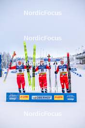 20.01.2024, Oberhof, Germany (GER): Martin Loewstroem Nyenget (NOR), Erik Valnes (NOR), Paal Golberg (NOR), (l-r)  - FIS world cup cross-country, mass, Oberhof (GER). www.nordicfocus.com. © Authamayou/NordicFocus. Every downloaded picture is fee-liable.