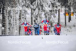 20.01.2024, Oberhof, Germany (GER): Erik Valnes (NOR), Elia Barp (ITA), Martin Loewstroem Nyenget (NOR), Mika Vermeulen (AUT), (l-r)  - FIS world cup cross-country, mass, Oberhof (GER). www.nordicfocus.com. © Authamayou/NordicFocus. Every downloaded picture is fee-liable.