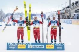 20.01.2024, Oberhof, Germany (GER): Martin Loewstroem Nyenget (NOR), Erik Valnes (NOR), Paal Golberg (NOR), (l-r) - FIS world cup cross-country, mass, Oberhof (GER). www.nordicfocus.com. © Modica/NordicFocus. Every downloaded picture is fee-liable.