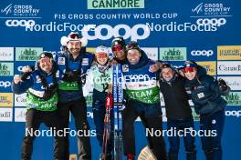 09.02.2024, Canmore, Canada (CAN): Delphine Claudel (FRA), Flora Dolci (FRA), Melissa Gal (FRA), (l-r)  - FIS world cup cross-country, 15km mass, Canmore (CAN). www.nordicfocus.com. © Modica/NordicFocus. Every downloaded picture is fee-liable.