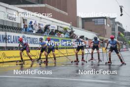 03.08.2024, Sandnes, Norway (NOR): Harald Amundsen Oestberg (NOR), Federico Pellegrino (ITA), Einar Hedegart (NOR), Paal Golberg (NOR), Sondre Skomedal Ramse (NOR), Elia Barp (ITA), (l-r) - BLINK24 Festival Cross-Country - Sandnes (NOR). www.nordicfocus.com. © Nordnes/NordicFocus. Every downloaded picture is fee-liable.