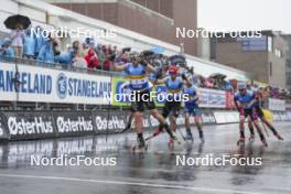 03.08.2024, Sandnes, Norway (NOR): Lucas Chanavat (FRA), Federico Pellegrino (ITA), Haavard Solaas Taugboel (NOR), (l-r) - BLINK24 Festival Cross-Country - Sandnes (NOR). www.nordicfocus.com. © Nordnes/NordicFocus. Every downloaded picture is fee-liable.