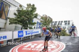 03.08.2024, Sandnes, Norway (NOR): Federico Pellegrino (ITA), Benjamin Moser (AUT), Gaspard Rousset (FRA), (l-r) - BLINK24 Festival Cross-Country - Sandnes (NOR). www.nordicfocus.com. © Manzoni/NordicFocus. Every downloaded picture is fee-liable.