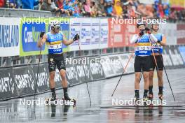 03.08.2024, Sandnes, Norway (NOR): Lucas Chanavat (FRA), Einar Hedegart (NOR), Aron Aakre Rysstad (NOR), (l-r) - BLINK24 Festival Cross-Country - Sandnes (NOR). www.nordicfocus.com. © Manzoni/NordicFocus. Every downloaded picture is fee-liable.