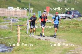 07.08.2024, Lenzerheide, Switzerland (SUI): Nicola Wigger (SUI), Valerio Grond (SUI), Beda Klee (SUI), (l-r) - Cross-Country summer training, Lenzerheide (SUI). www.nordicfocus.com. © Manzoni/NordicFocus. Every downloaded picture is fee-liable.