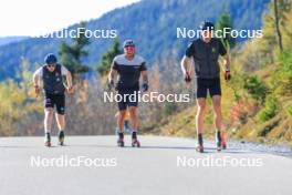 12.10.2024, Ramsau am Dachstein, Austria (AUT): Luca Petzold (GER), Paul Graef (GER), Alexander Brandner (GER), (l-r) - Cross-Country summer training, Ramsau am Dachstein (AUT). www.nordicfocus.com. © Manzoni/NordicFocus. Every downloaded picture is fee-liable.