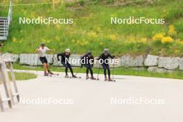 28.05.2024, Lenzerheide, Switzerland (SUI): Nicola Wigger (SUI), Janik Riebli (SUI), Jason Rueesch (SUI), Beda Klee (SUI), (l-r) - Cross-Country training, Lenzerheide (SUI). www.nordicfocus.com. © Manzoni/NordicFocus. Every downloaded picture is fee-liable.