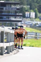 06.08.2024, Lenzerheide, Switzerland (SUI): Nicola Wigger (SUI), Beda Klee (SUI), Valerio Grond (SUI), (l-r) - Cross-Country summer training, Lenzerheide (SUI). www.nordicfocus.com. © Manzoni/NordicFocus. Every downloaded picture is fee-liable.