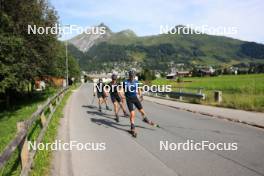 07.08.2024, Lenzerheide, Switzerland (SUI): Valerio Grond (SUI), Nicola Wigger (SUI), Beda Klee (SUI), (l-r) - Cross-Country summer training, Lenzerheide (SUI). www.nordicfocus.com. © Manzoni/NordicFocus. Every downloaded picture is fee-liable.