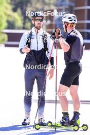 04.06.2024, Lenzerheide, Switzerland (SUI): Erik Braten Guidon (NOR), coach Team Switzerland, Janik Riebli (SUI), (l-r) - Cross-Country training, Lenzerheide (SUI). www.nordicfocus.com. © Manzoni/NordicFocus. Every downloaded picture is fee-liable.