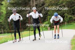 28.05.2024, Lenzerheide, Switzerland (SUI): Beda Klee (SUI), Janik Riebli (SUI), Toni Livers (SUI), (l-r) - Cross-Country training, Lenzerheide (SUI). www.nordicfocus.com. © Manzoni/NordicFocus. Every downloaded picture is fee-liable.