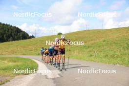 24.07.2024, Premanon, France (FRA): Jules Lapierre (FRA), Hugo Lapalus (FRA), Jules Chappaz (FRA), Lucas Chanavat (FRA), Theo Schely (FRA), Thomas Joly (FRA), (l-r) - Cross-Country summer training, Premanon (FRA). www.nordicfocus.com. © Manzoni/NordicFocus. Every downloaded picture is fee-liable.