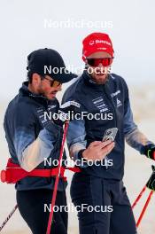 22.06.2024, Les Diablerets, Switzerland (SUI): Jonas Baumann (SUI), Erik Braten Guidon (NOR), coach Team Switzerland, (l-r) - Cross-Country summer training on the Glacier 3000, Les Diablerets (SUI). www.nordicfocus.com. © Manzoni/NordicFocus. Every downloaded picture is fee-liable.